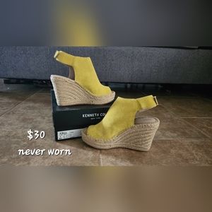 Yellow wedge sandals